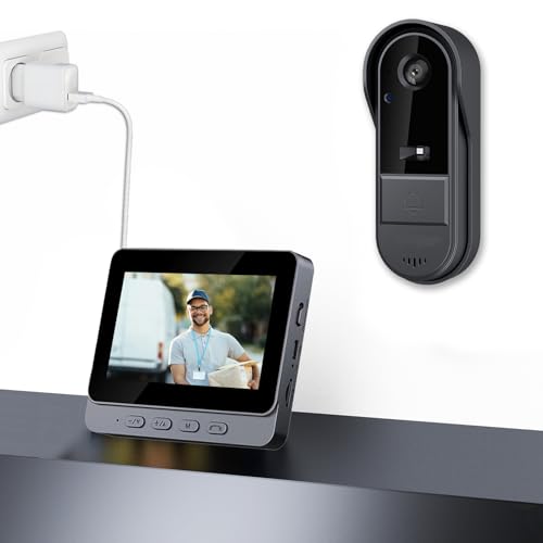 Sonnette sans Fil avec Caméra 1080P Exterieur étanche Visiophone Bluetooth Interphone Vidéo avec écran de 4.3'' Visiophone 170° Vision Nocturne Audio...