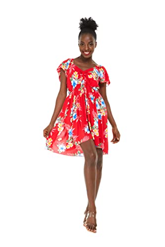 Image of Matchable Family Hawaiian Luau Men Women Girl Boy Clothes in Hibiscus Red