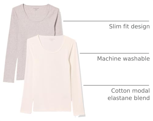 Image of Amazon Essentials Women's Long Sleeve Slim-Fit Rib Scoop Neck Sweater, Fall Tops, Pack of 2