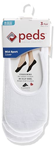 PEDS Women's Zoned Cushion Mid Cut No Show Socks, White (6 Pairs), Shoe Size: 8-122