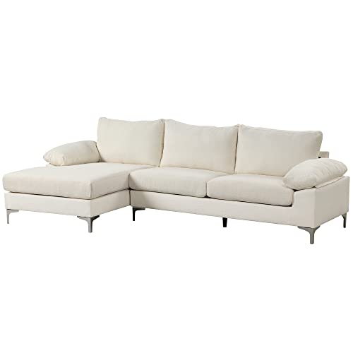 Casa Andrea Milano Modern Large Boucle L-Shape Sectional Sofa, With Extra Wide Chaise Lounge Couch, Cream #TOP4