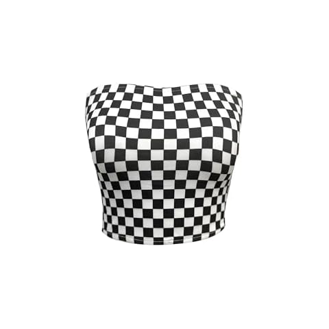 WSPLYSPJY Women's Black and White Plaid Sexy Strapless Tube Top 1 M Cover