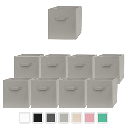 Pomatree Storage Cubes - 11 Inch Cube Storage Bins (9 Pack) | Foldable Cubby Organizer Bin For Closet, Clothes And Toys | 2 Reinforced Handles | Fabric Basket Bin (Grey) #TOP4