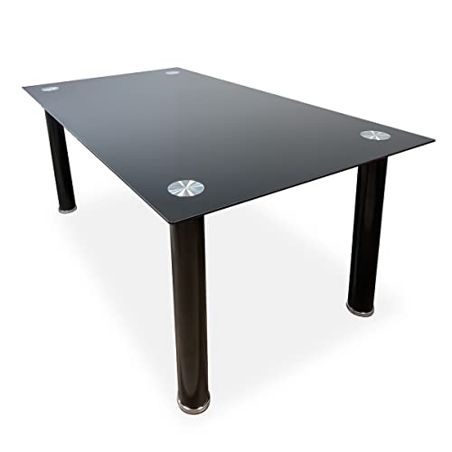 Somnia Descanso – Mesa de Cristal de Comedor o Cocina con Patas Negras Modelo Tucan, Práctica y Funcional. Medidas: 140 cm (Largo) x 80 cm (Ancho) x 74 cm (Alto)