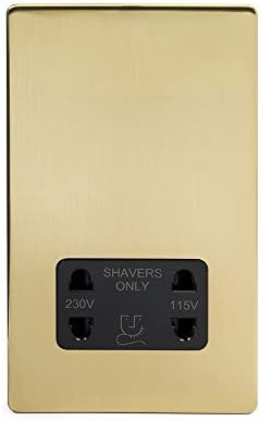 Soho Lighting Brushed Brass Gold Shaver Socket Dual Voltage 115/230v Black Insert Screwless - for Bathroom
