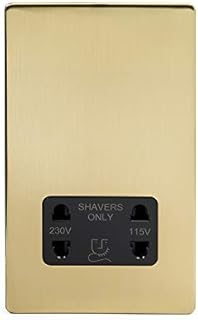 Soho Lighting Brushed Brass Gold Shaver Socket Dual Voltage 115/230v Black Insert Screwless - for Bathroom