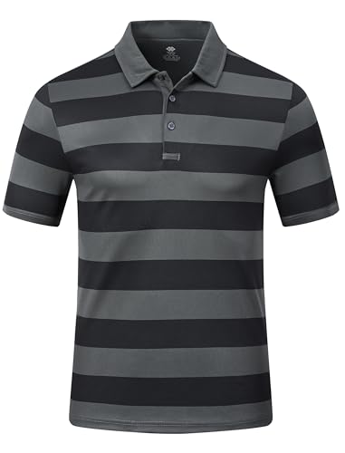 MoFiz Mens Polo Shirts Short Sleeve Striped Casual Golf Work Top Breathable Outdoor Tactical Hiking Active Sports Polo T-Shirt Striped Grey Size XL