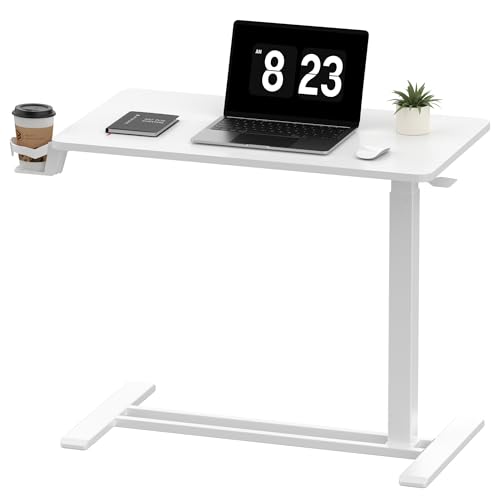 FLEXISPOT Adjustable C Table with Wheels, Mobile Snack Side End Table Sofa Couch Bedside Table Laptop Rolling Cart TV Tray Night Stand Small Space Side Table,(31.5" W x 17.7" D,White)