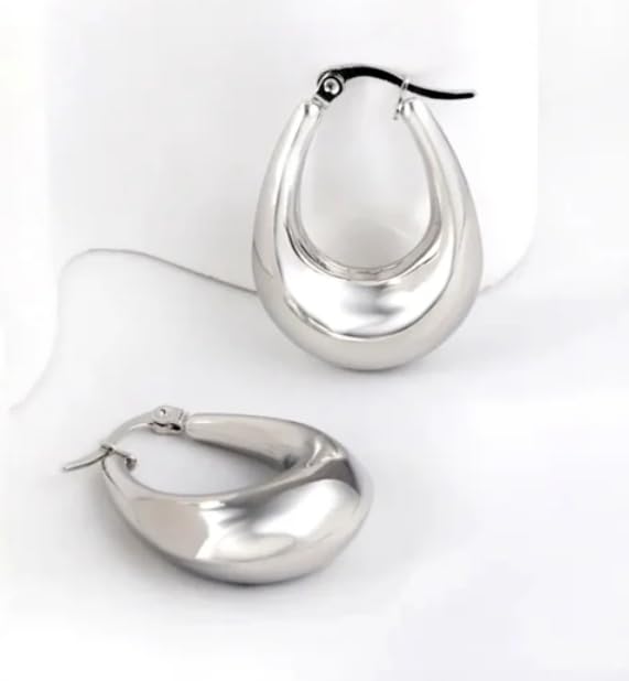 Chunky Oval/Round Smooth/Helix/Twist 18K Gold/Silver Hoops Earrings4