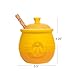 Creative Co-Op Yellow Stoneware Honey Pot with Lid & Wood Honey Dipper