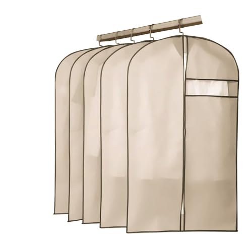 5 Pack Gray Garment Bags with Zipper Clear Window Waterproof Dustproof Non-Woven Fabric 24x41in Clothes Storage for Travel