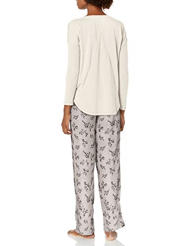 Karen Neuburger Women's Long Sleeve Crew Neck Pajama Set, Cloud Dancer/Floral, M #TOP1