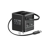 EF ECOFLOW 65W USB C Charger with Retractable Cable, 3-in-1 Phone Charger with Type C Cable, 2-Port Fast Charger Compatible with iPhone 16 Pro Max, iPad Pro/Air, Galaxy S25, Steam Deck (Black)