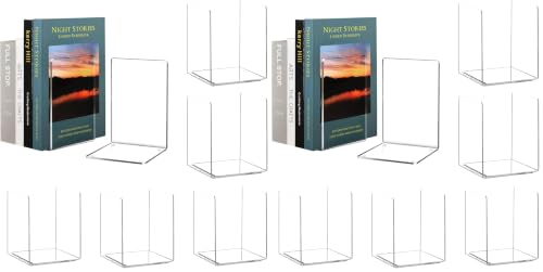 Image of HappyHapi Acrylic Bookends for Shelves, 12 Pcs Clear Book Ends for Heavy Books, Decorative Book Holder for Home Library Office, 5 x 5 x 7.3 inch，6 Pair (Pack of 2)