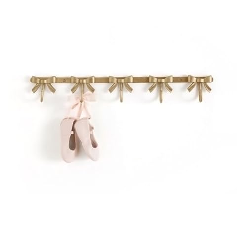 Image of BOOMLATU Pink Bow Hook Rustic Coat Rack Wall Hooks,Metal Decorative Hook Wall Mounted Bow Coat Hooks for Home Kitchen Bathroom Office (Gold, 5 Hooks)