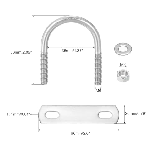 Image of uxcell Round U-Bolts, 4 Sets 35mm(1.38 inch) Inner Width 53mm Length M6 304 Stainless Steel U Clamp Bolt with Nuts and Plates, for Boat Trailer