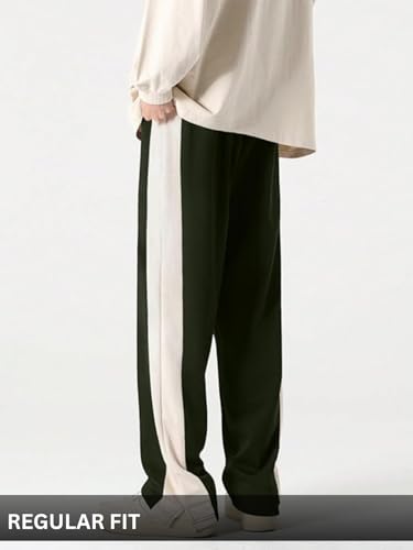 Image of GRECIILOOKS Trouser for Men | Man Relaxed Fit Trousers Twill Track Style | Straight Fit Wide Leg Trousers for Mens with Drawstring Waist | Korean Casual Travel Streetwear Pants