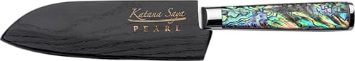 Katana Saya Pearl 12cm Santoku Knife, Japanese 67-Layer VG-10 Damascus Stainless Steel, Acrylic Handle with Abalone Pattern, Kitchen Knife - Image 4