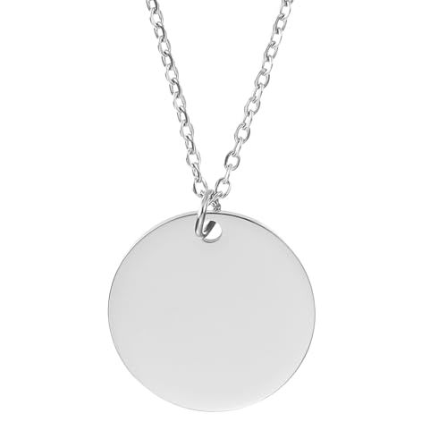 sourcing map Stainless Steel Round Pendant Necklace for Men and Women, Stamping Blank Engravable Charm Pendant Necklace Jewelry Gifts for Birthday Valentine's Day(0.8", Silver)