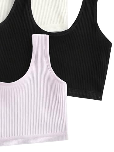 WDIRARA Girl's 3 Pieces Scoop Neck Sleeveless Underwear Ribbed Knit Crop Cami Top3
