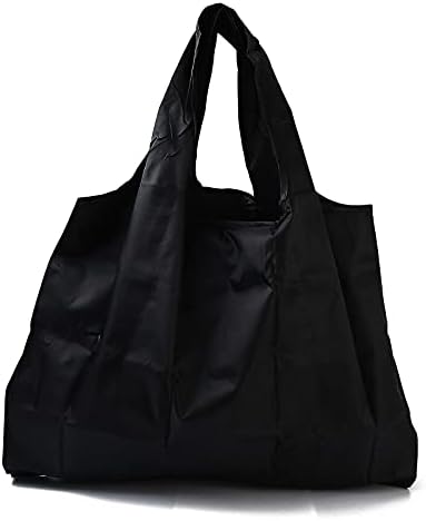 BEEFLYING 3Pcs Foldable Nylon Shopping Bags Black Eco Friendly Foldable Grocery Bags Foldable Shopping Tote Bag for Shopping Travel Camping