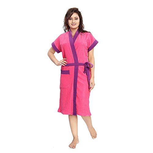 Image of bathrobes terry cotton free size bathrobe for women, bathsuit fit up to 42 inches chest size ladies - Purple Belt Rani bathrobe