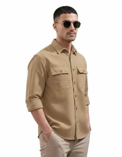SMOWKLY Men's Casual Shirt | Full Sleeve Button Down Shirt with D...