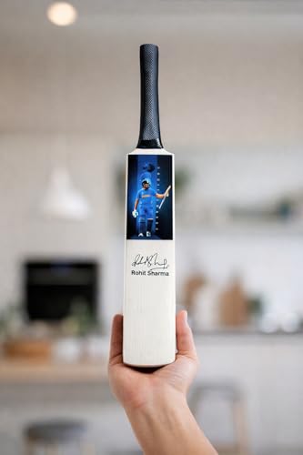 Image of AEM Wood Rohit Sharma Miniature Show Piece Cricket Bat with Photo & Signature 12 Inch| Pack of 1|