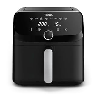 Tefal Easy Fry Mega Heißluftfritteuse, 7,5 Liter Fassungsvermögen, bis zu 8 Personen, 99% weniger Fett, 8 automatische Gareinstellungen, digitales Display, spülmaschinengeeignet, Schwarz, EY8558E0