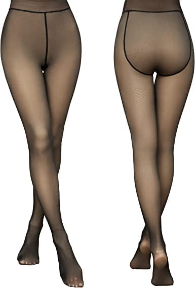 Pantyhose Stockings For Women High Waisted Sheer Tight for Womens Sheer Fake Translucent Stretchy Footed Thermal Tights Leggings (No Fleece Inside,Black)-image-44