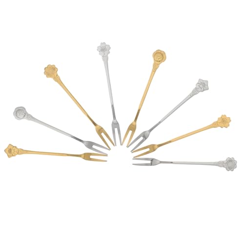 BRIGHTFUFU 8Pcs Stainless Steel Dessert Forks Flower Shape Cake Forks for Parties Weddings and Banquets Silverware for Fruits Desserts and Appetizers