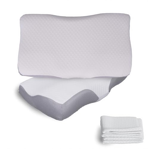 VECELO いびき防止枕 2点セット 63*34*10cm 900g低反発 胸を開く 低め くぼみ形状で安定サポート アイス 無呼吸症候群 冷感枕カバー付き グレーメッシュ×ホワイト大菱形柄