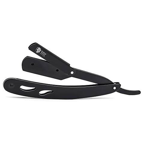 Professional Straight Edge Razor Barber Razors Cut Throat Men’s Shaving Straight Swing Lock Folding Razor Handmade Stainless Steel (Black) Cover