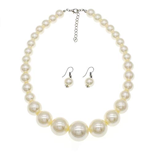 Melime Faux Big White Red Pearl Choker Necklaces Flapper Beads Wedding Jewelry For Women Mother (White) #TOP3