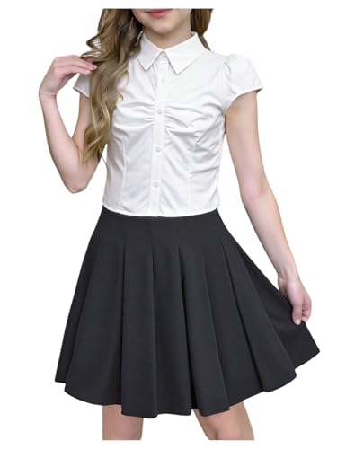 SweatyRocks Girl's Button Down Shirt Ruched Collar Short Sleeve Summer Blouse Tops