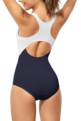 Image of Beautikini Period Swimwear One Piece Leakproof Menstrual Swimsuit Racerback Color Block Bathing Suit for Teen Girls Women