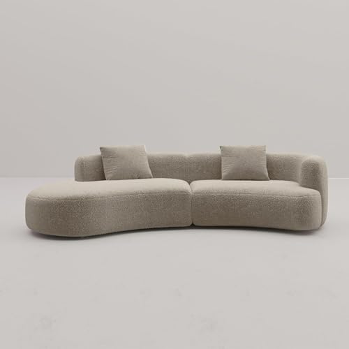 Image of Modern Style Curved Sectional Living Room Couch, Minimalist Comfy Boucle Fabric Modular Sofa for Apartment, Home Office, Left Hand Facing, Light Coffee