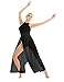 inlzdz Women's Lyrical Sequined Cut Out Ballet Dance High Split Overlay Mesh Maxi Dress Leotard Black Medium