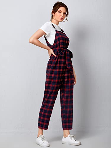 Floerns Women's Button Front Belted Pinfore Jumpsuit Overalls With Pockets Burgundy L #TOP5