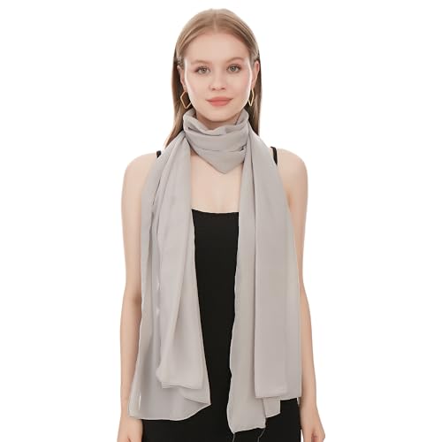 Shawl Factory Chiffon Schal Damen Grau - Seidenweich und Federleicht - Eleganter Halstuch Schal - Polyester Tuch Halstuch Damen Frühling Sommer - Pflegeleichtes Schaltuch -...