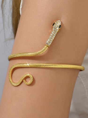 Gold Snake Arm Cuff Crystal Upper Arm Band Cuff Bracelets Sparkle Rhinestones Wrist Cuff Gold Bracelet Punk Adjustable Open Cuff Armlet Armband Jewelry for Party Prom2