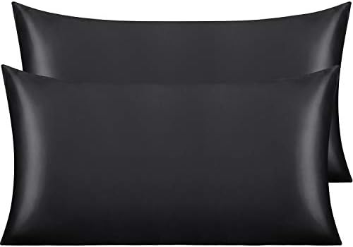 NTBAY 2 Pack Silk Satin Pillowcases for Hair and Skin, Luxurious and Silky Standard Pillow Cases with Envelope Closure, 50x75 cm, Dark Grey