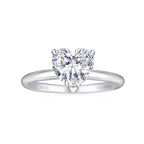 Elspeth 925 Sterling Silver Engagement Ring for Women, Heart Shaped 1.5CT Cubic Zirconia Halo Wedding Promise Ring Size 7