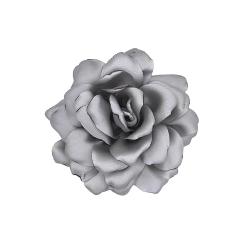 Image of Large Camellia Satin Fabric Flower Brooch Pins Hairpin for Women,ladies. (Gray)