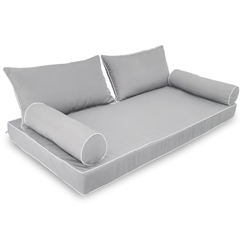 Image of Outdoor Daybed Cushion Cover Twin, Twin Size Outdoor Daybed Mattress Bolster Pillow Fitted Sheet Cover (75 * 39 * 6in, Light Grey)