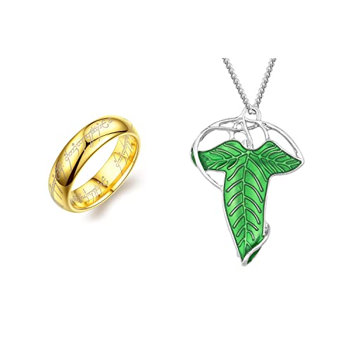The One Ring to Rule Them All pour homme et femme, bague Lotr Seigneur des Anneaux, élégant elfique vert arbre vert en émail broche broche broche Hobbit...