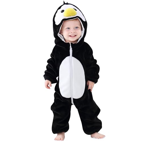 MICHLEY Unisex Baby Hooded Romper Winter Flannel Jumpsuit 2-3Tonths