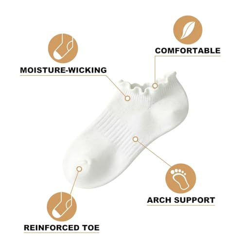 Image of No Show Socks Womens Low Cut Non Slip Cute Ruffle Ankle Socks 6 Pairs