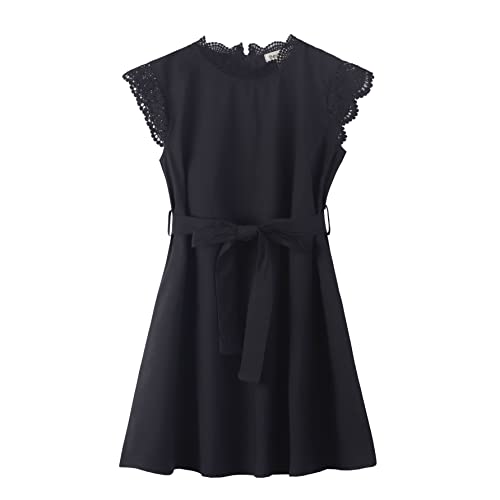 Bevorzugt Girls Summer Lace Sleeveless Dress Casual Crew Neck Dresses For 6-12 Years Black #TOP21