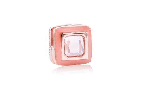 Pandora Reflexions Square Clip Charm in Rose with 1 Bezel-Set Octagon Brilliant, No Gift Box